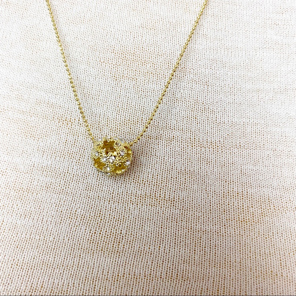 💕 Dainty Gold disco ball pendant Necklace Crystals